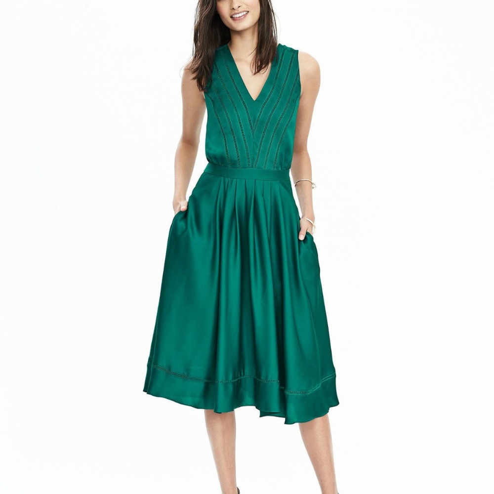 Banana Republic Satin Midi Vee Dress, Cosmic Teal